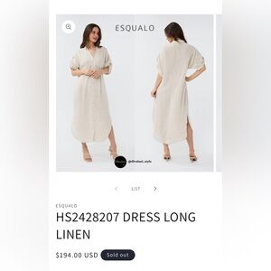 ESQUALO Long Linen Lightweight Dress Casual Resort Natural NWY Size 2XL